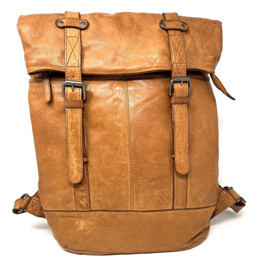 Vilenca Holland Seren Tech Backpack Distressed Leather TK58 Tan Brwn Unisex NWT